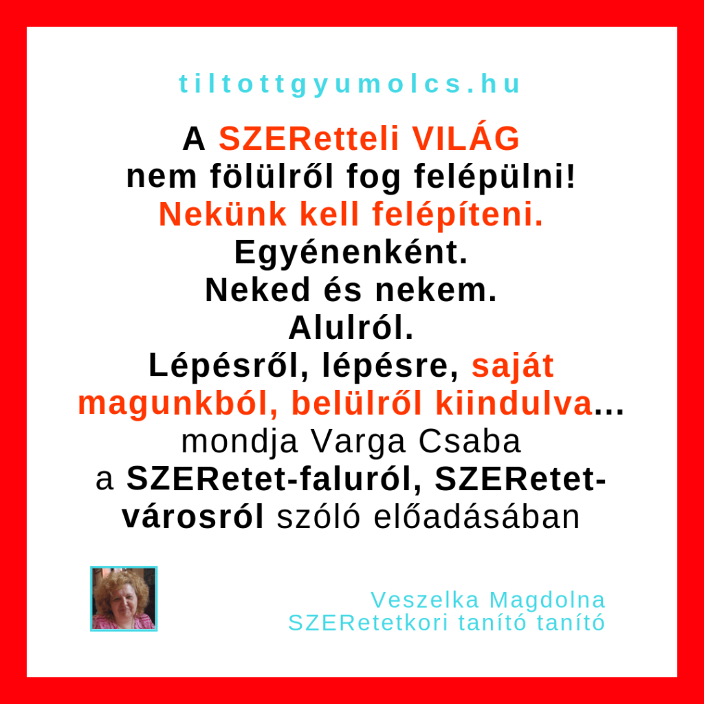 Varga Csaba a Stratégiakutató Intézet vezetője beszél arról, hogy SZERetetfalukat, SZERetetvárosokat fogunk létrehozni, melynek eredménye a SZERetetbolygó lesz! - Tiltott gyümölcs
